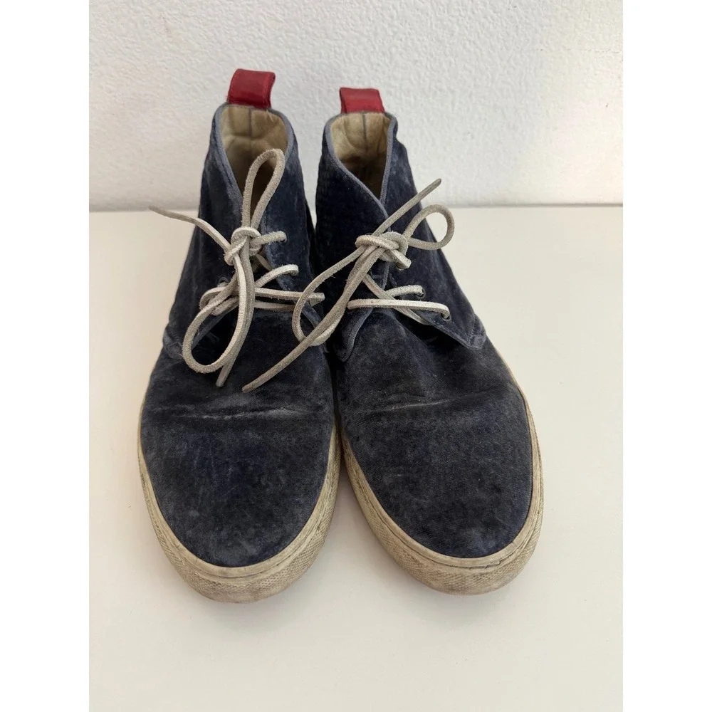 Del Toro Blue Velvet Chukka Sneakers Mens 9 Made in Italy Mid Top Shoes 312